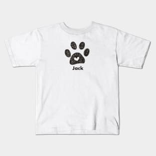 Jack name made of hand drawn paw prints Kids T-Shirt